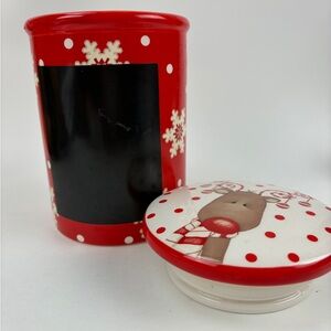 Kirkland’s 6.5”x4.75” Christmas Canister With Chalkboard: RUDOLPH REINDEER